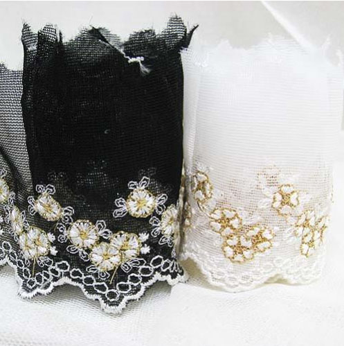 Black & Gold 9 Wide Embroidered Lace Trim